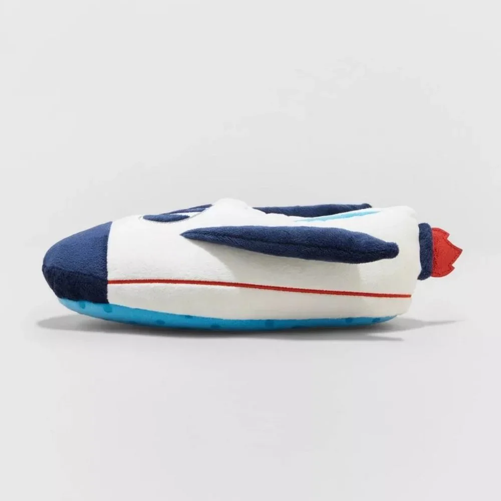 Cat & Jack Boys White Navy Blue Rocket Slippers
